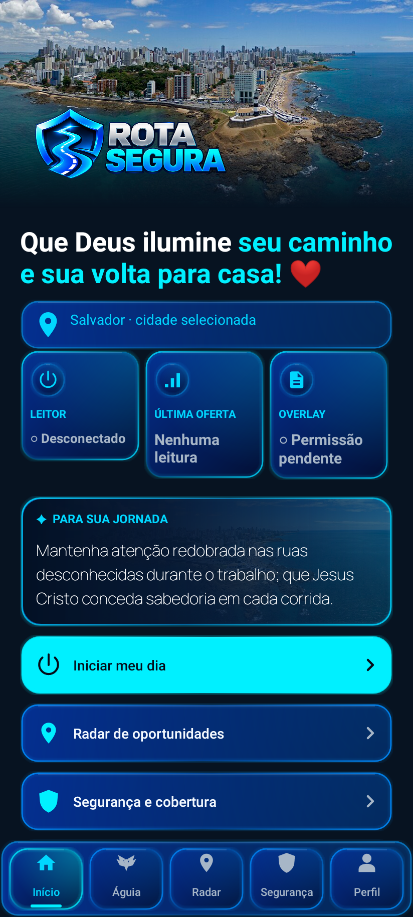 Tela inicial do ROTA SEGURA